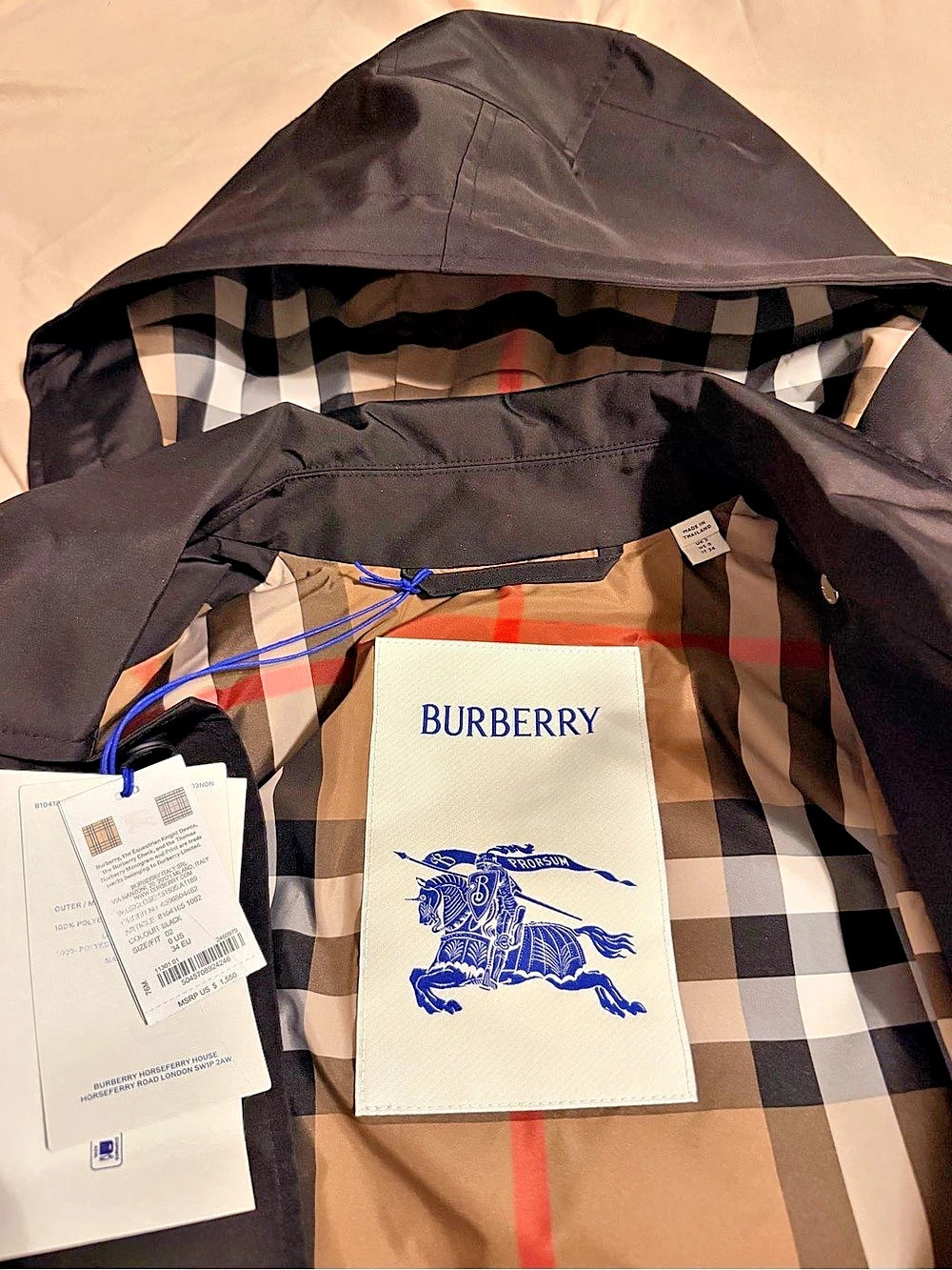 Burberry House Check Hooded Trench Coat Black & Brown